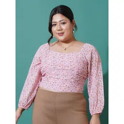 U&F Beyond Women Plus Size Floral Printed Blouson Crop Top-picture-30