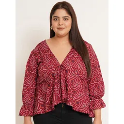 U&F Beyond Women Plus Size Print Puff Sleeve Crepe High-Low Top-picture-15