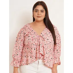 U&F Beyond Women Plus Size Print Puff Sleeve Crepe High-Low Top-picture-19