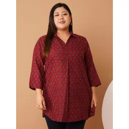 U&F Beyond Women Plus Size Printed Crepe Shirt Style Longline Top-picture-28