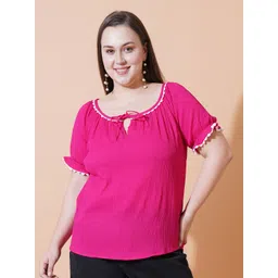 U&F Beyond Women Tie-Up Neck Bell Sleeve Crepe Top-picture-42