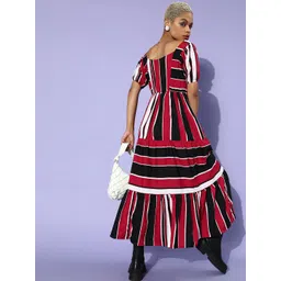 U&F Black & Maroon Crepe Maxi Dress-picture-12