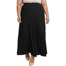 u&f Black Plus Size Pleated Accordion Pleats Flared Skirt-picture-54