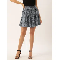 U&F Floral Printed Crepe Gathered A-Line Mini Skirt-picture-35