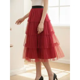 U&F Net High-Rise Layered A-line Knee-Length Skirt-picture-26