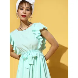 U&F Women Alluring Turquoise Blue Solid Tiered Dress image 3