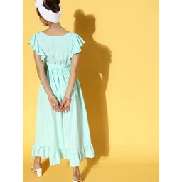 U&F Women Alluring Turquoise Blue Solid Tiered Dress image 2