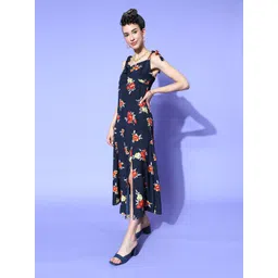 U&F Women Deep Navy Blue Floral Sun Dress-picture-40