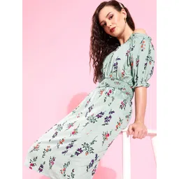 U&F Women Gorgeous Green Floral Sweetheart Neck Dress-picture-29