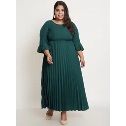 U&F Women Plus size Green Crepe Accordion Pleated Maxi Dress-picture-15