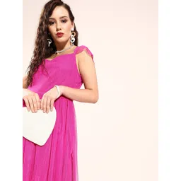 U&F Women Stunning Magenta Solid Sweetheart Neck Dress-picture-31