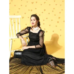 U&F Women Stylish Black Solid Sheer Dress-picture-19