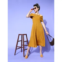 U&F Women Stylish Mustard Solid Noughties Spaghetti Dress-picture-35