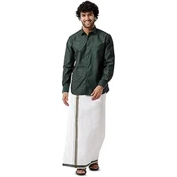 uathayam Divine Elite Men’s Full Sleeve Shirt with Matching Single Dhoti Set | Premium Art Silk & Cotton Blend Traditional Ethnic Outfit for Weddings, Festivals-picture-12