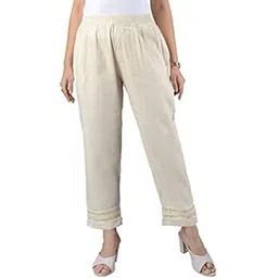 ub wolf Women's Lucknowi Chikankari Ankle Length Rayon Pant/Palazzo/Trouser in Cream Color Pack of 1-picture-20