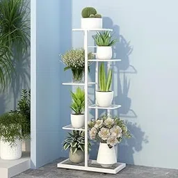 UBAIDA ART Metal Floor Mount Plant Stand 6 Tiered Shelf 7 Potted Flower Pot Holder | Organizer Display For Indoor Outdoor Garden Balcony (41X18 Inch) (Black)-picture-17