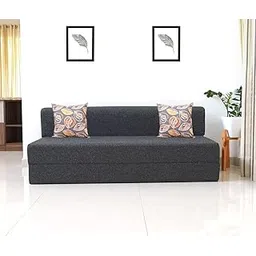 uberlyfe Xtra Long 4-Seater Sofa Cum Bed | 1-Year Warranty | King Mattress, Sofacum Bed for Tall People | 15" Sofa Height |2 Fall Leaves Pattern Cushions | Jute Fabric, Dark Grey | 6' X 6.5' Feet-picture-19