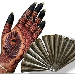 Ublic Natural Organic Bridal Henna Mehendi Cones For Hand, Feet And Body Designs Fine Detailing With Long Lasting Dark Red Brown Colour Stain (Pack of 6)-picture-23