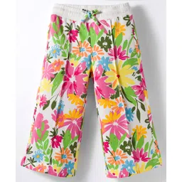UCB 100% Cotton Knit Full Length Flared Track Pant with Floral Print - White-picture-20