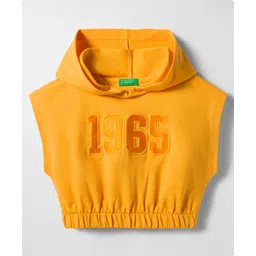 UCB 100% Cotton Knit Half Sleeves Hooded Cropped T-Shirt with Satin Applique - Yellow-picture-17