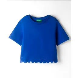 UCB 100% Cotton Knit Half Sleeves Solid Color T-Shirt with Laser Cut at Bottom - Blue-picture-15