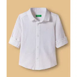 UCB 100% Cotton Searsucker Knit Full Sleeves Solid Color Shirt - White-picture-27