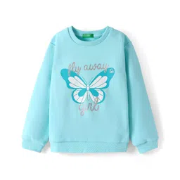UCB Cotton Knit Full Drop Shoulder Sleeves Sweatshirt with Butterfly & Foil Glitter Print - Aqua Blue-picture-11