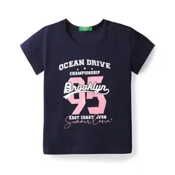 UCB Cotton Knit Half Sleeves T-Shirt with Text Print - Navy Blue-picture-19