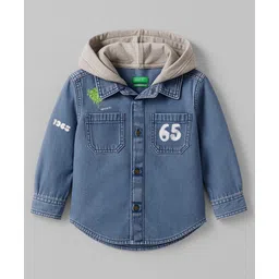 UCB Cotton Woven Full Sleeves Hooded Shirt With Number Print - Blue-image-36