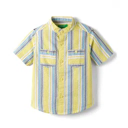 UCB Cotton Woven Half Sleeves Mandarin Collar Shirt With Stripes - Yellow-image-49