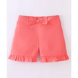 UCB Cotton Woven Knee Length Shorts with Bow and Frill Detailing - Orange-image-35