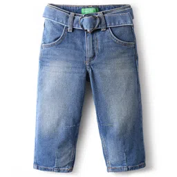 UCB Full Length Slouchy Fit Solid Denim Jeans Heart Buckle Belt - Blue-picture-26