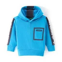 UCB Full Sleeves Hooded Sweatshirt with Seam Seal Pocket & Text Print - Blue-picture-23