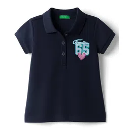 UCB Woven Half Sleeves Polo T-Shirt With Text Print - Navy Blue-picture-15