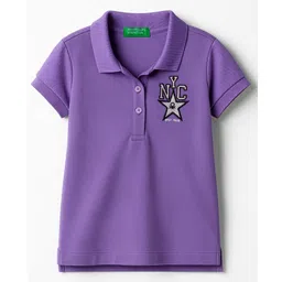 UCB Woven Half Sleeves Polo T-Shirt With Text Print - Purple-picture-18