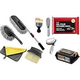 UCRAVO 9-Piece Car Detailing Kit with Extendable Microfiber Duster | Glass Oil Film & Interior Cleaning Wipes | Professional Wheel, Tire & Hub Brushes | Complete Interior & Exterior Tool Set-picture-20
