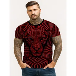 UD FABRIC Men's Maroon and Black Lion Face Printed T-shirts-picture-20