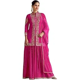 udayart pure silk with embroidery work multi color stitched designer kurta suit with sharara for women and girls-picture-13