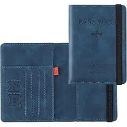 udee Passport Holder,Passport Cover Imitation Leather Passport Cover with RFID Blocker, Protective Cover Vaccination Card Pocket for Credit Cards ID and Travel Document Holder Organizer (Blue)-picture-21