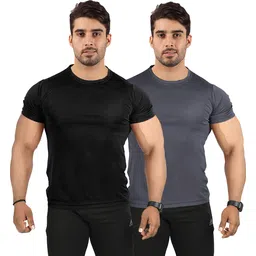 Pack of 2 UDI n ADI Men's Black And Grey Combo T-Shirt Polyester Drifit For Men Pack Of 2 Men Solid Round Neck Viscose Rayon Black, Grey T-Shirt-picture-15