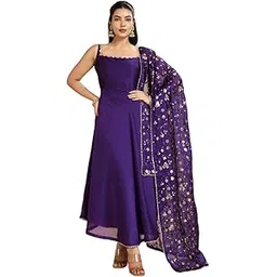 ufb Purple Anarkali Kurta with Embroidered Dupatta, Sleeveless Square Neck Design-picture-35