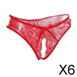 ujeavette 6xWomens Sexy Floral Lace Thong Underwear Crotchless Panties Lingerie Red image 2