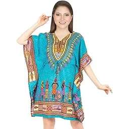 ukal African Print Dashiki Short Caftan Dress Nightwear Beach Cover Up Kimono Style for Any Occasion Free Size Top for Women-picture-39