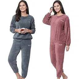 ukal Combo Pack of 2 Women Winter Nightsuit Ladies Warm Night Suit Girls Pyjama Women's Top and Pajama Pants Regular Fit Pyjama Set-picture-12