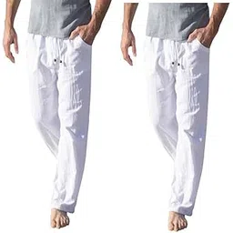 ukal Cotton Cotton Round Elastic Lounge Bottom wear Drawstring Pajama Trousers for Men, White, Relaxed Fit-picture-38