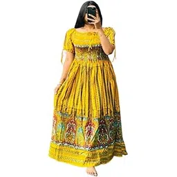 ukal Floral Maxi Printed Rayon Half Sleeves Bobbin One Piece fit and Flare Long Dress tie dye Pattern Comfy Night Wear Gown for Women's and Girl's Multi-Colour-picture-29