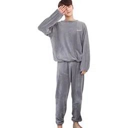 ukal Men's Wool Blend & Fleece Fur, core Velvet Full Length Winter Nightwear Pajama and top Set Free Size-picture-34