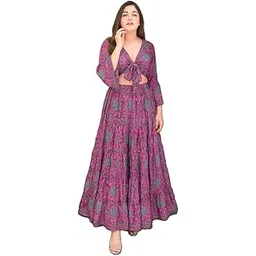 ukal Women Fashion Printed Wrap Top Suit Set Perfect for Beach, Stylish Lehenga Type (IN, Alpha, L, Plus Size, Purple)-picture-15