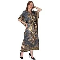ukal Women's Kaftan Night Wear Dress Beach Ladies Sleepwear Gown Robe V-Neck Cover Up Robe-picture-13