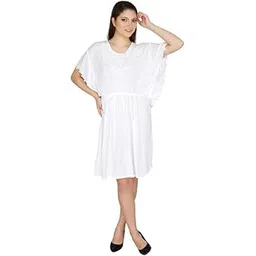 ukal Women's Rayon Plain Maxi Kaftan for Sleepwear/Nightwear/Beach Wear - White (Free Size)-picture-29
